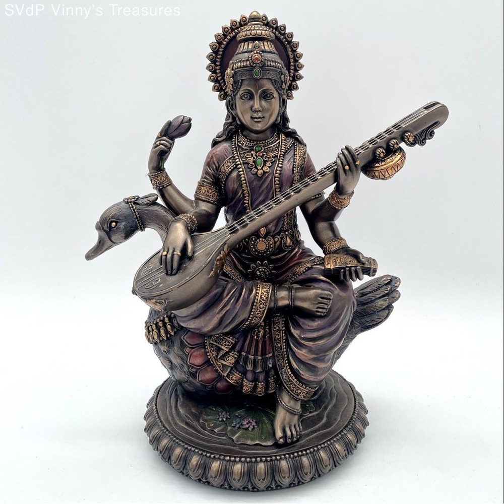 Top Collection Saraswati Goddess Statue #3273 Bronze Finish Hindu Veena Figurine